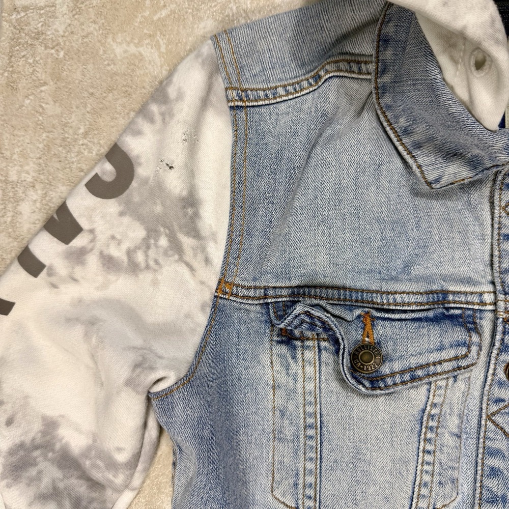 Hollister Denim Jacket Hoodie Women Xs Distressed Y2K Grunge - Picture 4 of 13